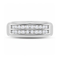 The 10k Gold 2-Row Diamond Wedding Band – 1/4 Cttw features two parallel rows of channel-set diamonds for a sleek, modern look, shown against a plain white background.