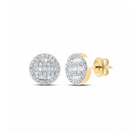 10k Yellow Gold Baguette Diamond Cluster Earrings close-up detail - GOLDZENN