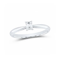 The 1/4CT Diamond Emerald Solitaire Ring in 14K Gold features a natural emerald-cut diamond solitaire set on a plain, polished band, shown against a white background.