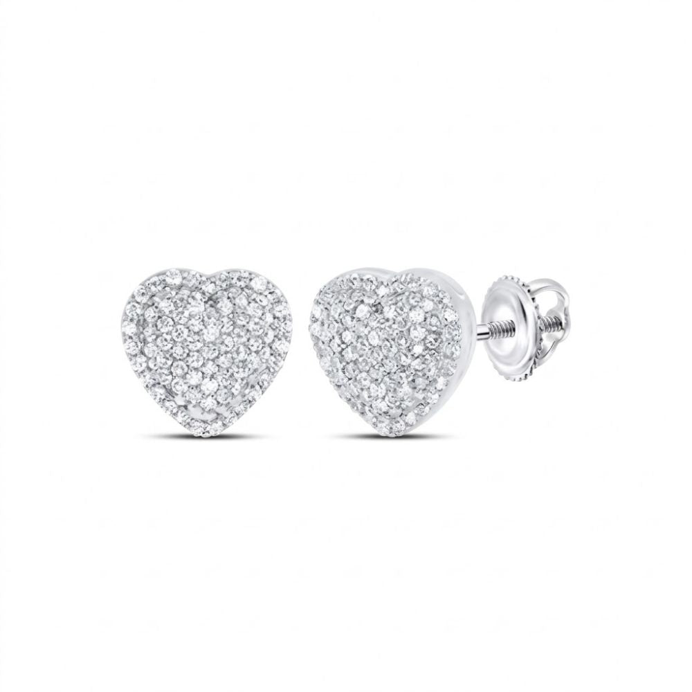 5/8CTW Natural Diamond Heart Earrings in 10K gold, featuring shimmering diamonds and secure screw-back closures, displayed on a plain white background.