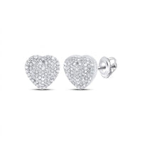 5/8CTW Natural Diamond Heart Earrings in 10K gold, featuring shimmering diamonds and secure screw-back closures, displayed on a plain white background.