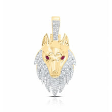  Dije de lobo de oro de 10 k con diamantes de 7/8 quilates