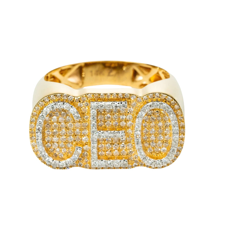 The 0.78 CTW CEO Natural Diamond Cluster Ring in 14k Gold features bold “CEO” letters set with natural diamonds—a striking gold ring crafted for leaders who shine.