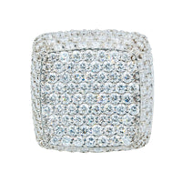 The Iced-Out Square Cluster Ring | 13.1 CT Lab Diamond 14k Gold showcases multiple rows of lab diamonds in a grid pattern on a solid gold band, photographed against a white background.