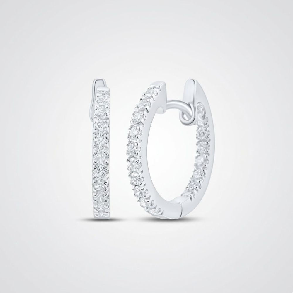 10K Gold Diamond Inside Outside Hoop Earrings 1/4 Cttw, featuring white diamonds along the front, displayed on a plain light gray background.