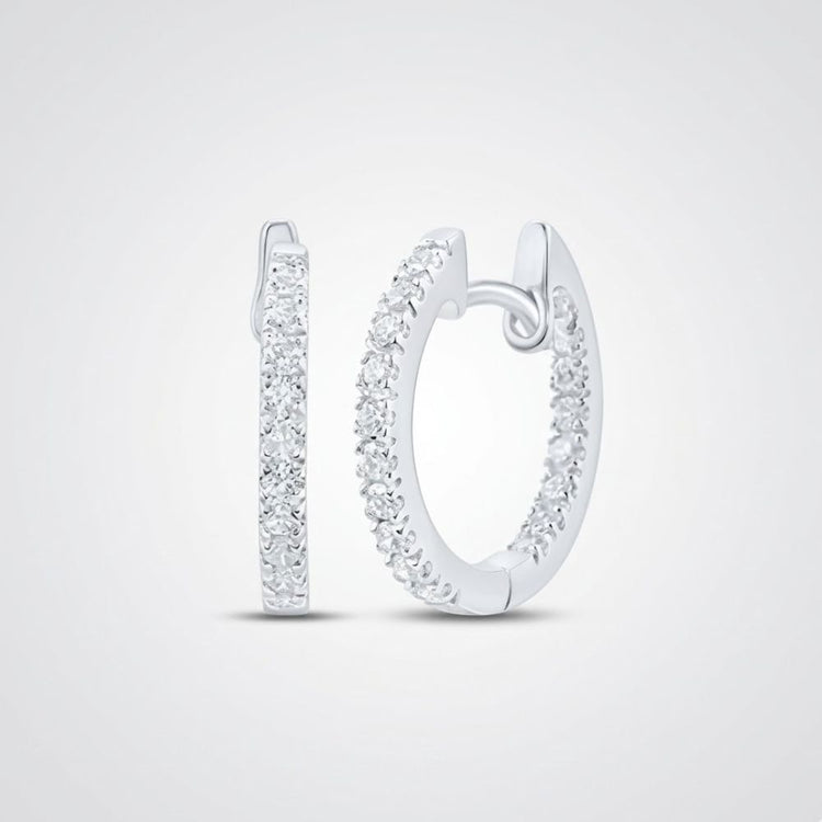 10K Gold Diamond Inside Outside Hoop Earrings 1/4 Cttw, featuring white diamonds along the front, displayed on a plain light gray background.