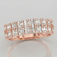 The 3/4 CTW Natural Diamond Men's Band in 10K Gold showcases rows of rectangular and round-cut diamonds in a geometric checkered pattern, displayed on a plain light gray background.