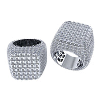 Two Square Pavé Diamond Rings – 18 CT Gold Statement, each with a bold square face encrusted in sparkling diamonds. Displayed on white, these modern rings are ideal for those who love striking gold diamond jewelry.