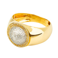 The 0.49 CTW Cluster Round Natural Diamond Ring - 14k is a men’s ring crafted in 14K yellow gold, featuring a wide band and a round, domed top set with closely arranged natural diamonds for a shimmering effect.