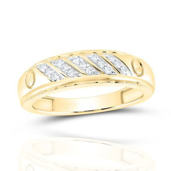 Alianza de boda de oro amarillo de 10 quilates con diamantes de 1/5 quilates