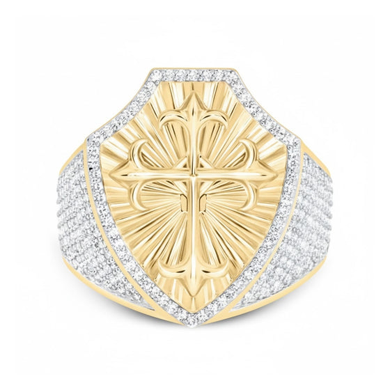 Anillo de oro de 10 quilates con cruz de diamantes de 7/8 quilates para hombre