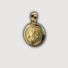  14K Yellow Gold Lion's Head Pendant with intricate detailing symbolizing strength and leadership by Goldzenn.