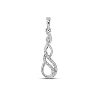 A 1/20 CTW Diamond Infinity Pendant in 10k gold with a graceful, twisting design and a row of sparkling natural diamonds along one curve, shown on a plain white background.