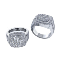 Two Square Diamond Pavé Rings – 2.19 CT Gold Design are displayed on a plain white background, featuring bold, square tops encrusted with multiple rows of sparkling diamonds for a luxurious statement.