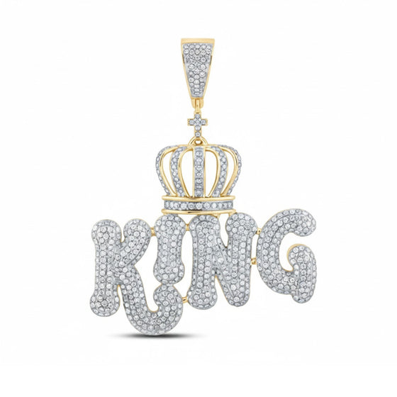 10k Gold Diamond King Crown "King" Pendant 2-3/8 Cttw Charm