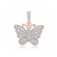 The 3/8 Cttw Diamond Butterfly Pendant in 10k Gold features pavé-set diamonds and a matching diamond-accented bail, shown against a white background—ideal for those who appreciate natural diamond jewelry.