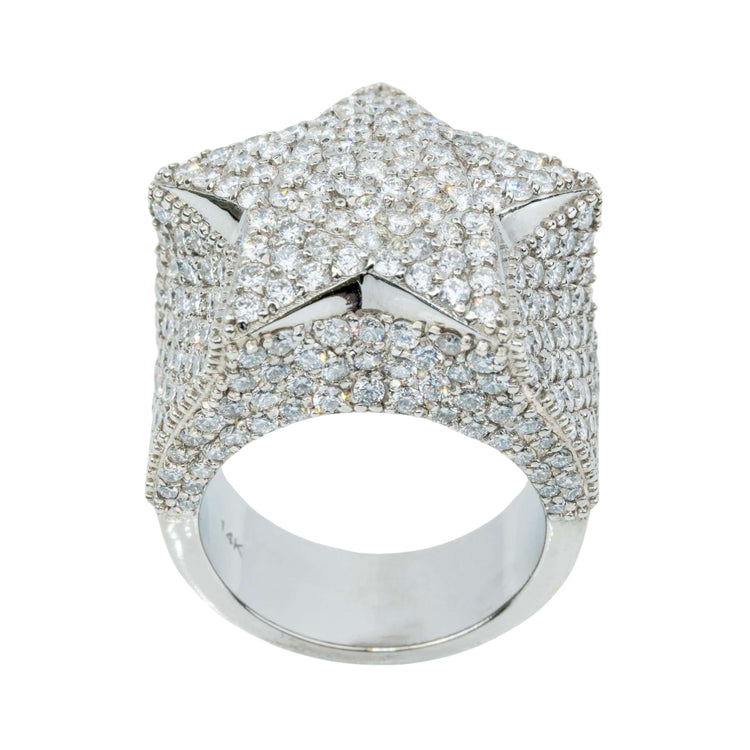 The 7.03 CTW Lab Diamond Star Ring in 14K white gold showcases a striking, elevated star fully set with lab-grown diamonds across the band and star for a bold, luxurious look.