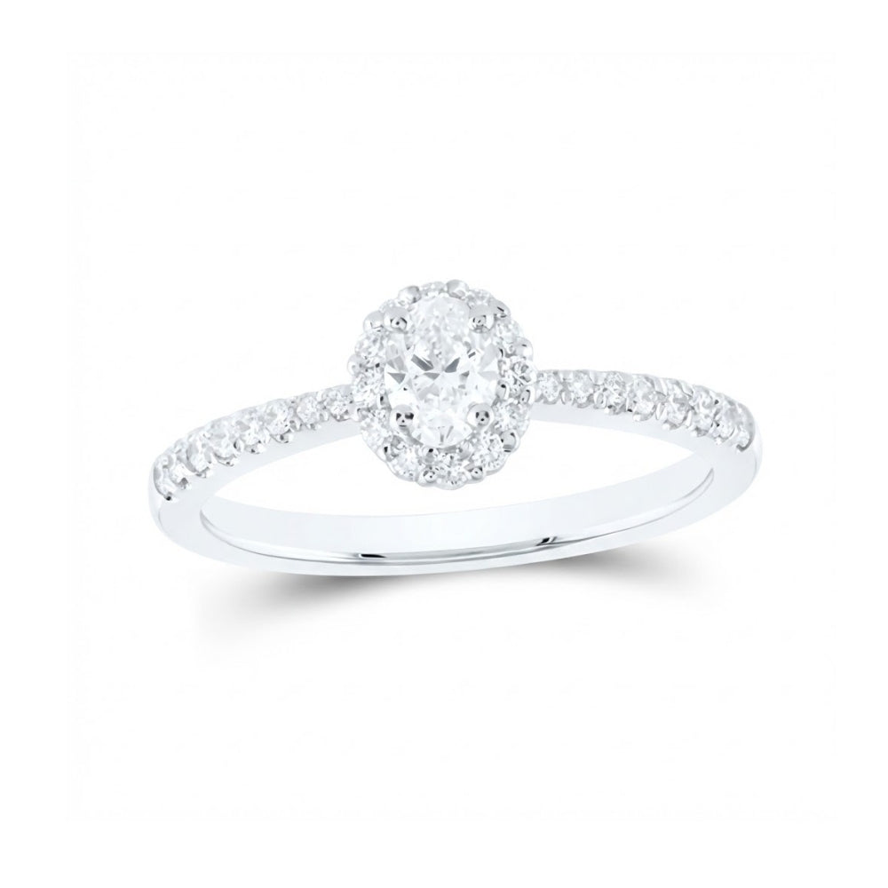 14k Gold Oval Diamond Halo Engagement Ring