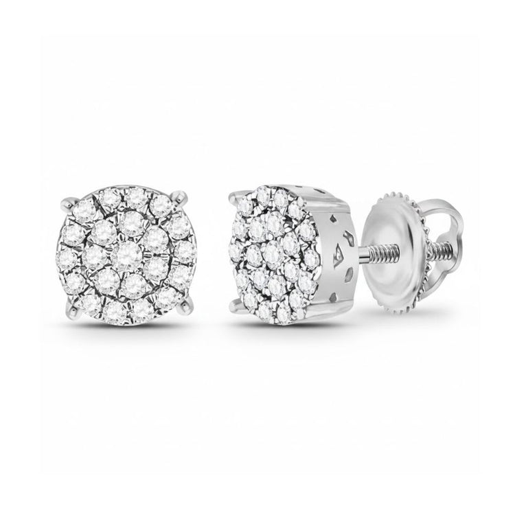 10k Gold Diamond Cluster Earrings 1/4 Cttw feature cushion-shaped clusters of round diamonds set in 10k gold and are secured with screw-back posts.