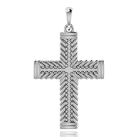 The 14k Gold Braided Rope Cross Pendant features a textured design with rope-like edges and raised bead details along the center. Its polished finish and simple bail make it ideal for adding to your favorite chain.