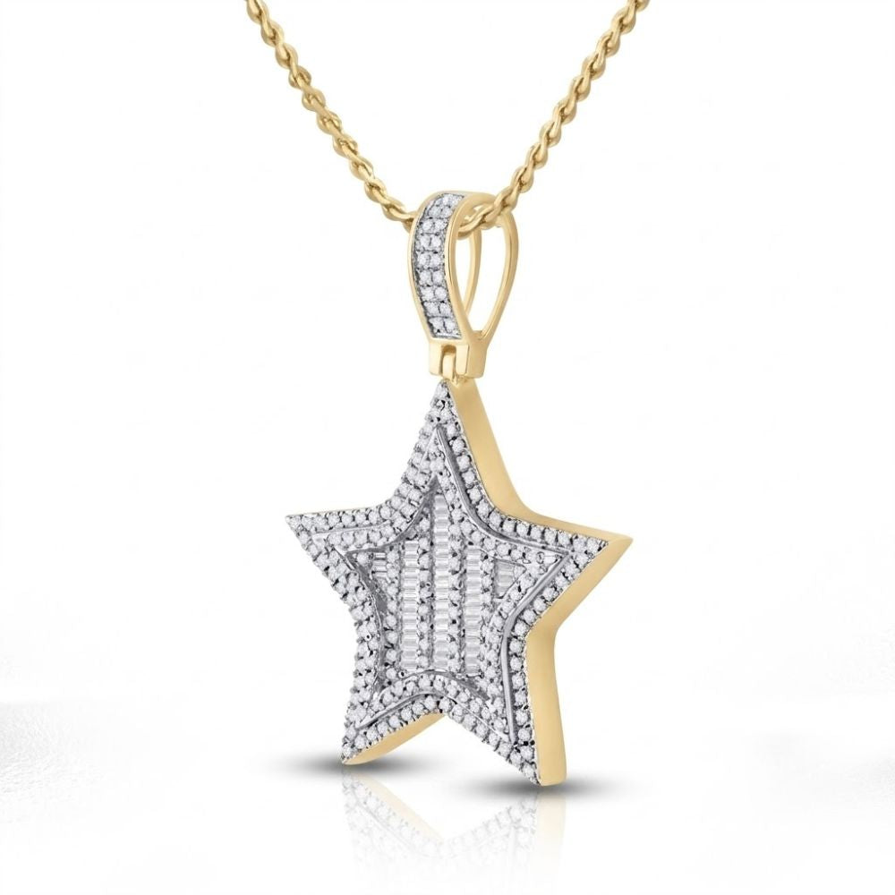 The 14K Gold Diamond Star Charm Pendant (3/4 CTTW) features a sparkling star design in yellow gold, accented with brilliant diamonds for an elegant and charming look.
