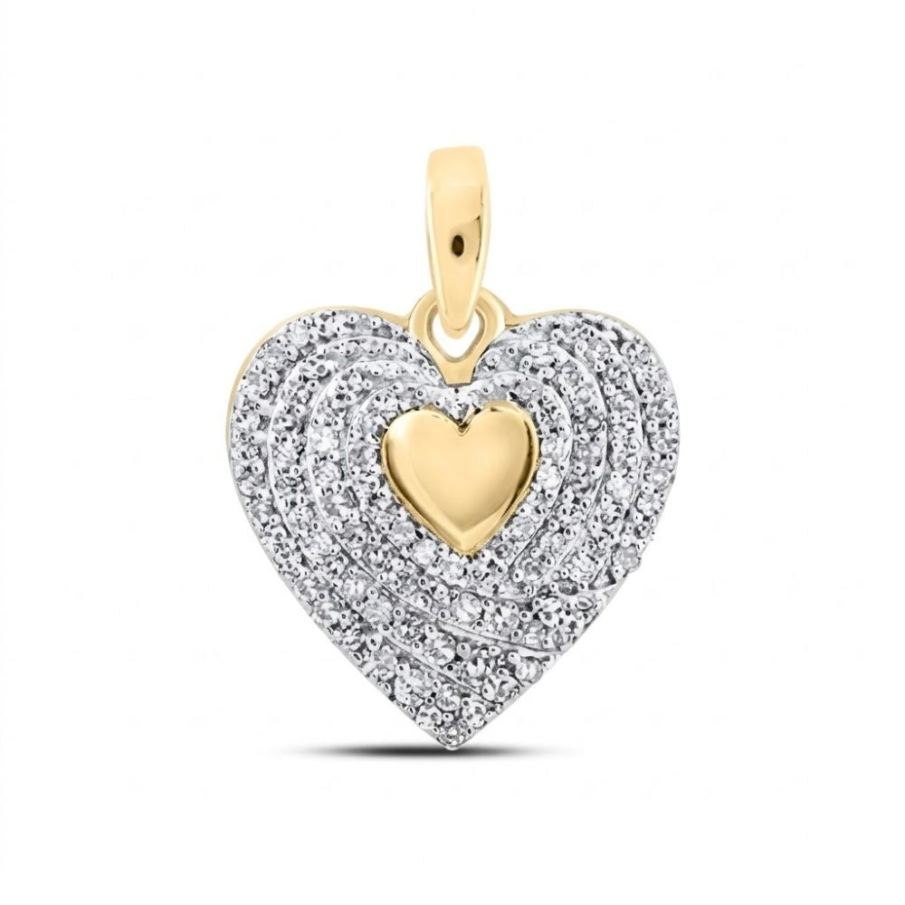 From Nicole’s Dream Collection, the 10k Gold Diamond Heart Pendant 1/4 Cttw features a polished gold heart center framed by sparkling round diamonds on a textured heart-shaped background.