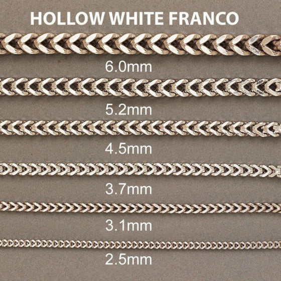 2mm - 5.5mm Hollow Franco White Gold Chains