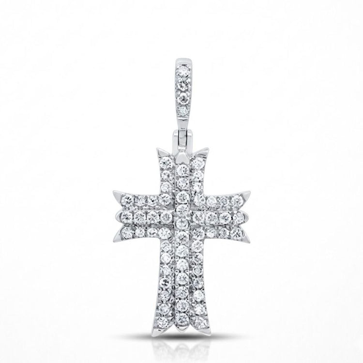The 1/2 CT Diamond Cross Pendant features natural diamonds set in 10K white gold, offering a sparkling and elegant religious jewelry gift perfect for those seeking timeless style.