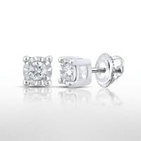The 10k Yellow Gold Diamond Stud Earrings 1/5 Cttw feature round diamonds in a four-prong setting with screw-back closures, shown against a white background.