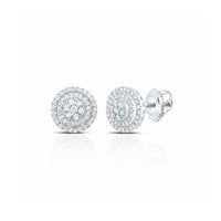 These 3/4CTW Natural Diamond Stud Earrings in 10k gold feature concentric circles of P1 clarity diamonds and secure screw-back posts for elegant, everyday wear.