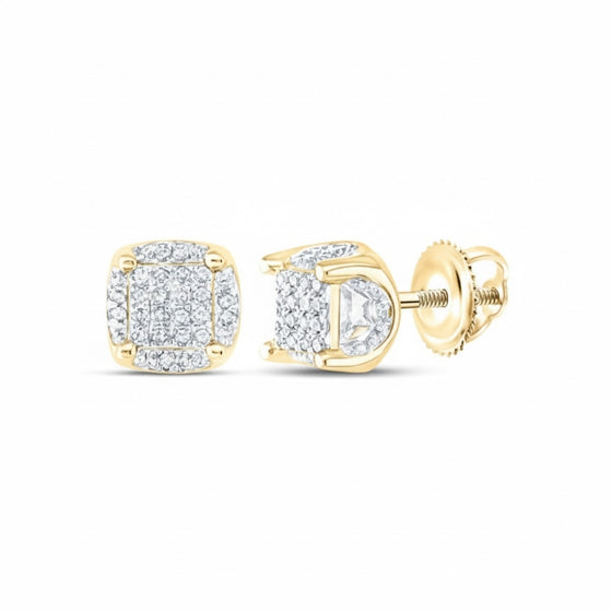 10K Gold Diamond Cluster Stud Earrings 1/5 Cttw