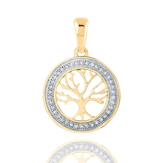 Colgante de árbol de la vida con diamantes en oro de 10 quilates (1/10 CTW)