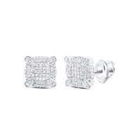 The 10k Gold Cushion Men's Diamond Earring 5/8 CTTW features a square cluster design with screw-back posts, crafted in polished 10k gold and shown on a white background.