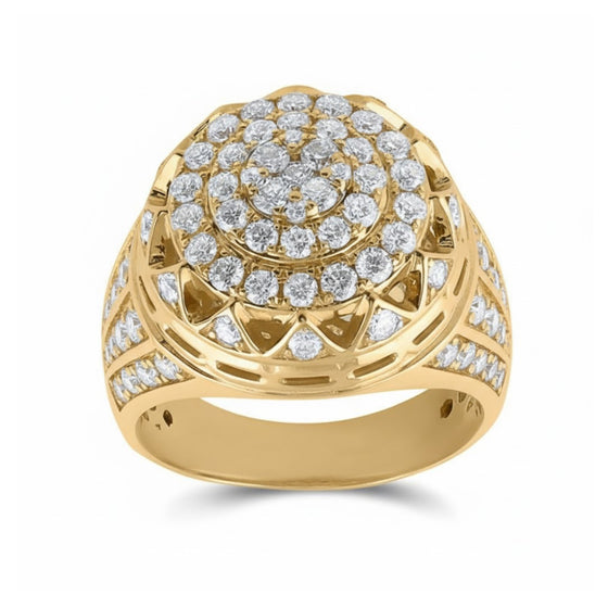 10k Yellow Gold Diamond Circle Cluster Ring 1-1/2 Cttw