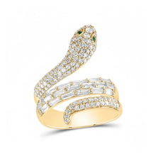  14K Gold Diamond & Emerald Snake Ring 1 3/8 CTTW