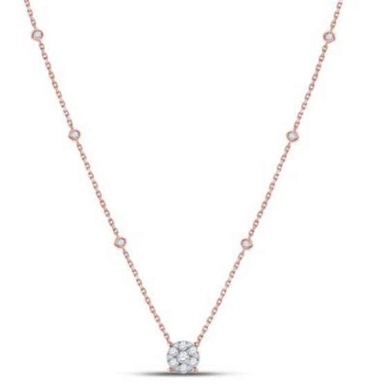 5/8CTW Round Diamond Fashion Cluster Ladies Necklace - 17" 14K Gold