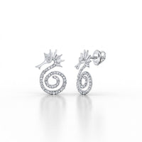 1/4CTW Natural Diamond Seahorse Earrings in 10K gold, featuring spiral bodies and screw-back closures, shown against a plain white background.