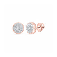 10k Gold Round Diamond Cluster Earrings 1 Cttw featuring multiple small diamonds in concentric circles and secure screw-back closures.