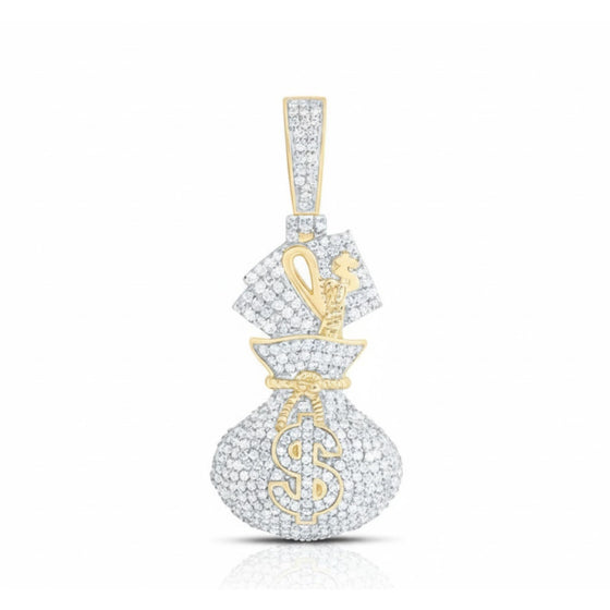 10K Yellow Gold Diamond Money Bag Charm 7/8 CTTW