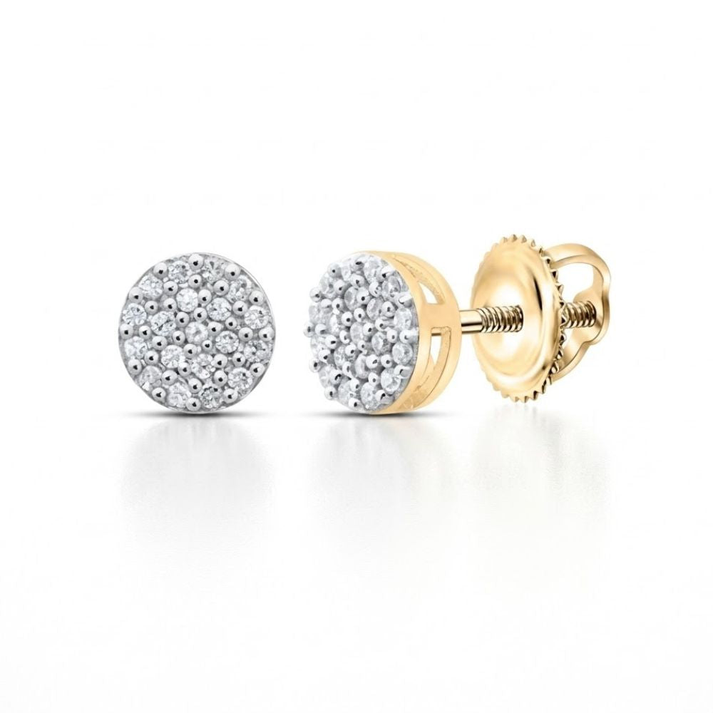 Sterling Silver Diamond Cluster Earrings 1/10 CTTW feature round fronts with clusters of sparkling white stones in a pavé setting and secure screw-back posts.