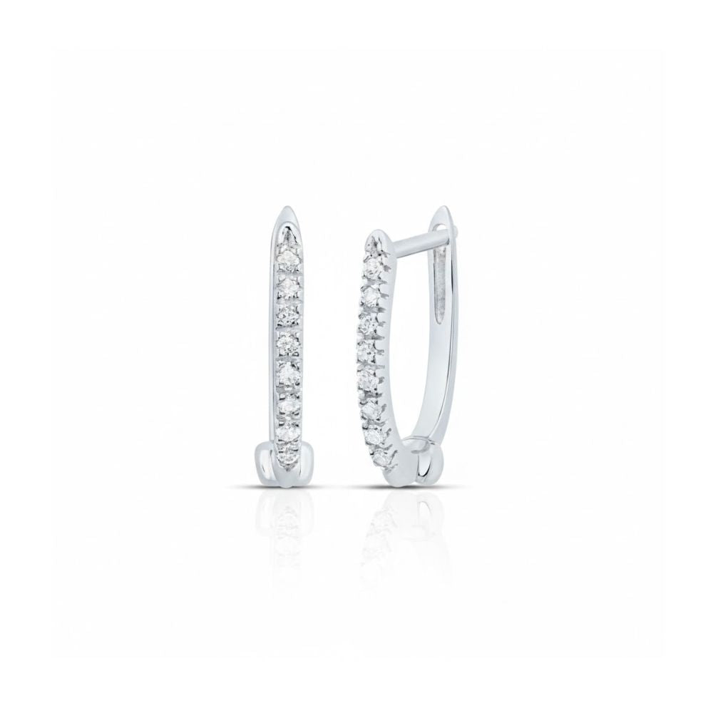 The 10k Gold Round Diamond Hoop Earrings 1/12 Cttw are shown, each with a single row of small round diamonds along the front, set against a plain white background.