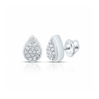 The 10k Gold Pear Diamond Earrings 1/12 CTW are classic pear-shaped studs with multiple sparkling diamonds in white gold and screw-back fastenings, displayed on a clean white background.