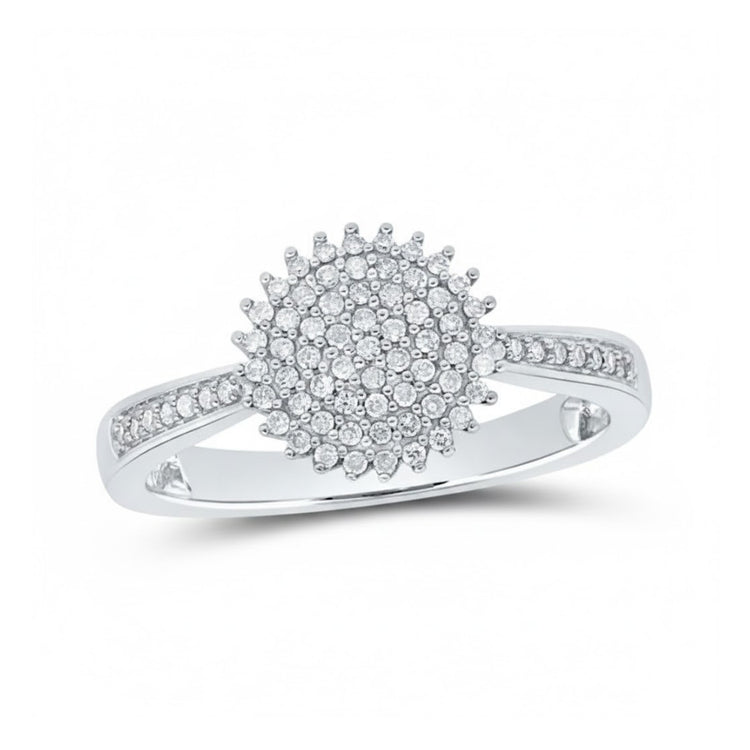 The 10k Gold Round Diamond Circle Ring 1/4 Cttw features a central cluster of round diamonds and additional diamonds on the split shank band, shown against a white background.