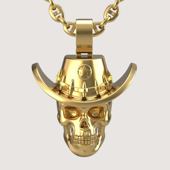 14k Gold Skull Sheriff PendantExplore the 14K Gold Skull Sheriff Pendant. A bold men’s gold pendant featuring a detailed skull with a sheriff’s hat, crafted from 14K solid gold.