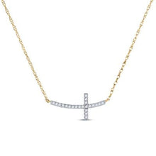  1/20CTW Round Diamond Horizontal Cross Fashion Ladies Necklace - 17" 10K Gold