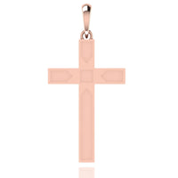 The 14k Gold Beveled Cross Pendant features a sleek, modern design with beveled edges and is displayed on a plain white background.