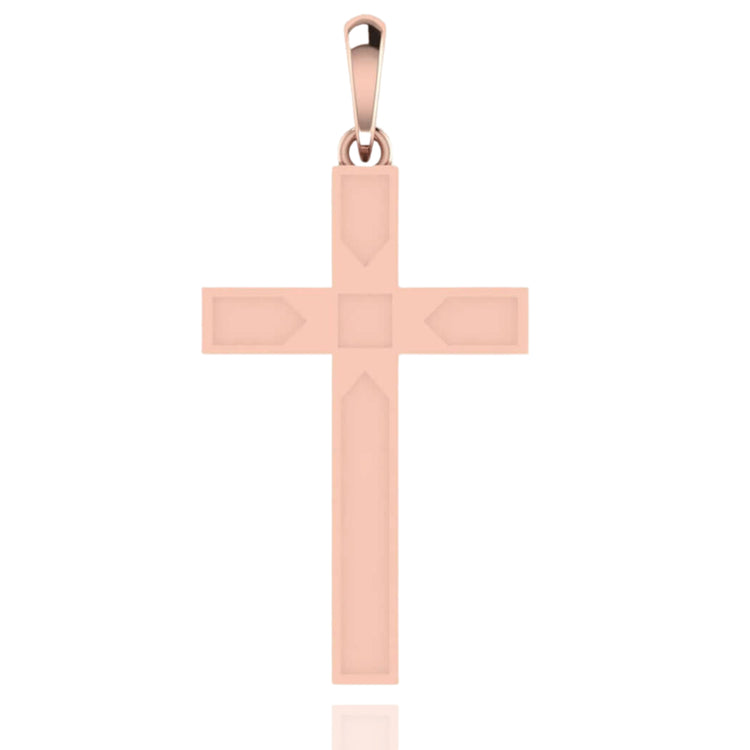 The 14k Gold Beveled Cross Pendant features a sleek, modern design with beveled edges and is displayed on a plain white background.