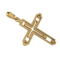 The 14k Gold Modern Geometric Cross Pendant features a contemporary cut-out design and includes a matching gold bail for easy attachment to your favorite chain.
