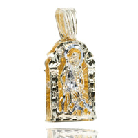 St. Lazarus Men's Pendant – 10K Solid Gold features a saint under an arched frame with intricate details and a polished finish, perfect as a gold men's pendant.