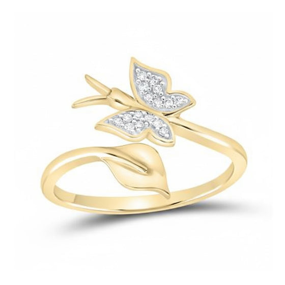 Anillo de mariposa con diamantes de 1/20 CTW en oro amarillo de 10 quilates